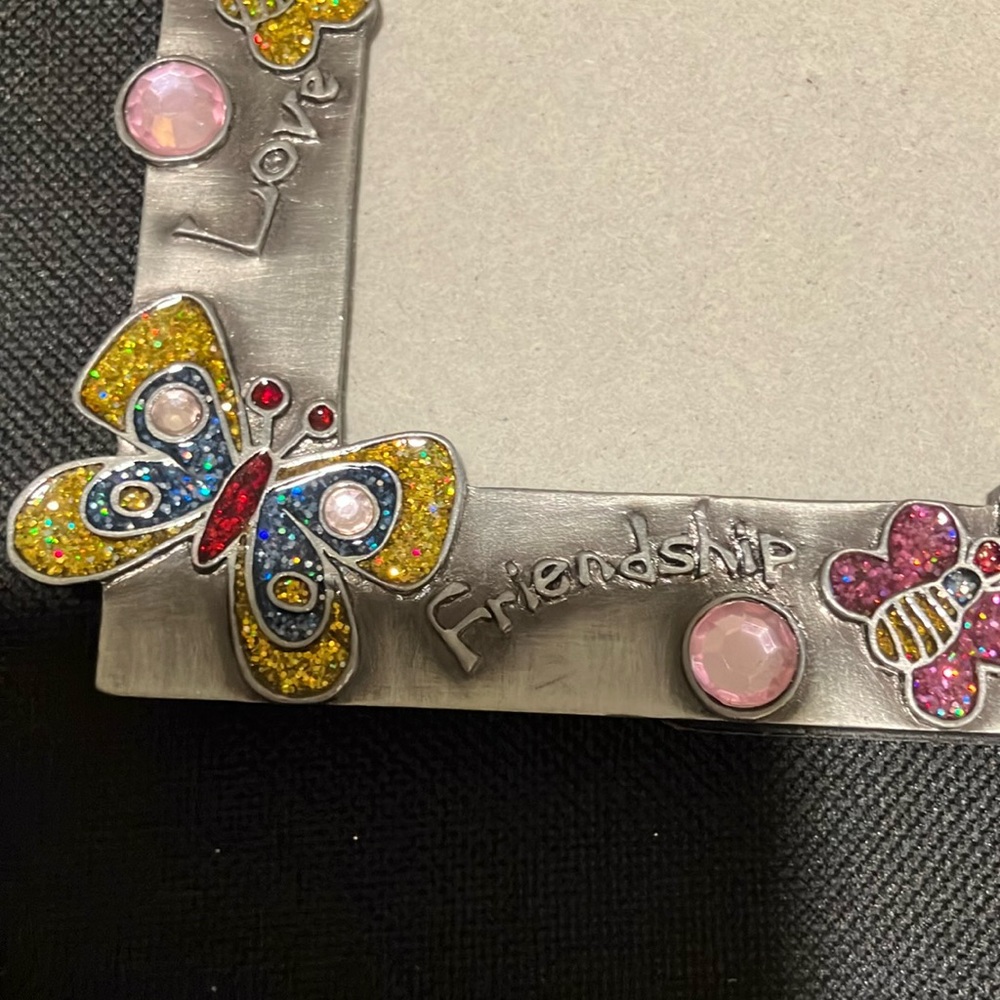 Pink and Yellow Pewter Butterfly Photo Frame with Rhinestone Accents - Picture 6 of 6